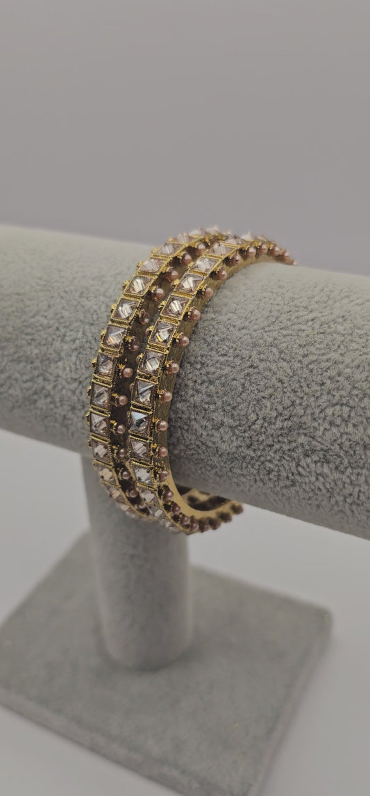 Gold & Glass Antique Gold Bangles Size 2.8