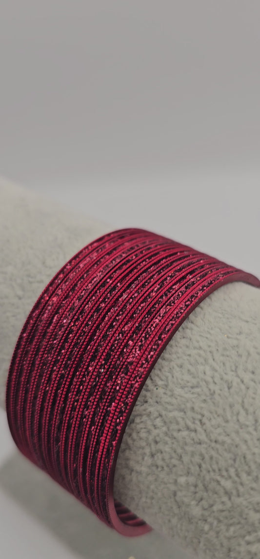 Maroon Sparkly Indian Metal Bangles Size 2.6