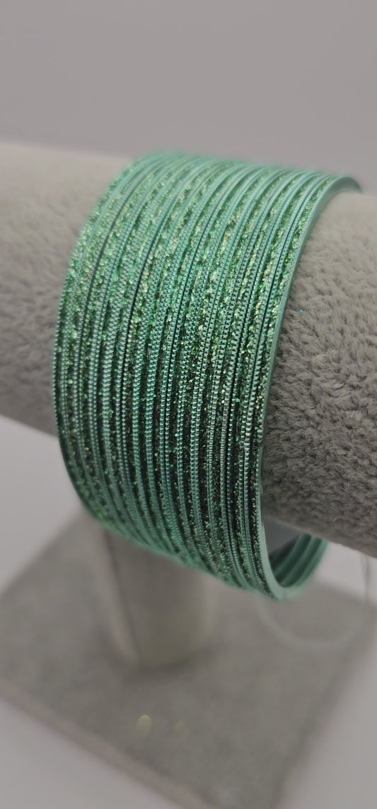 Mint Green Sparkly Metal Bangles Size 2.8