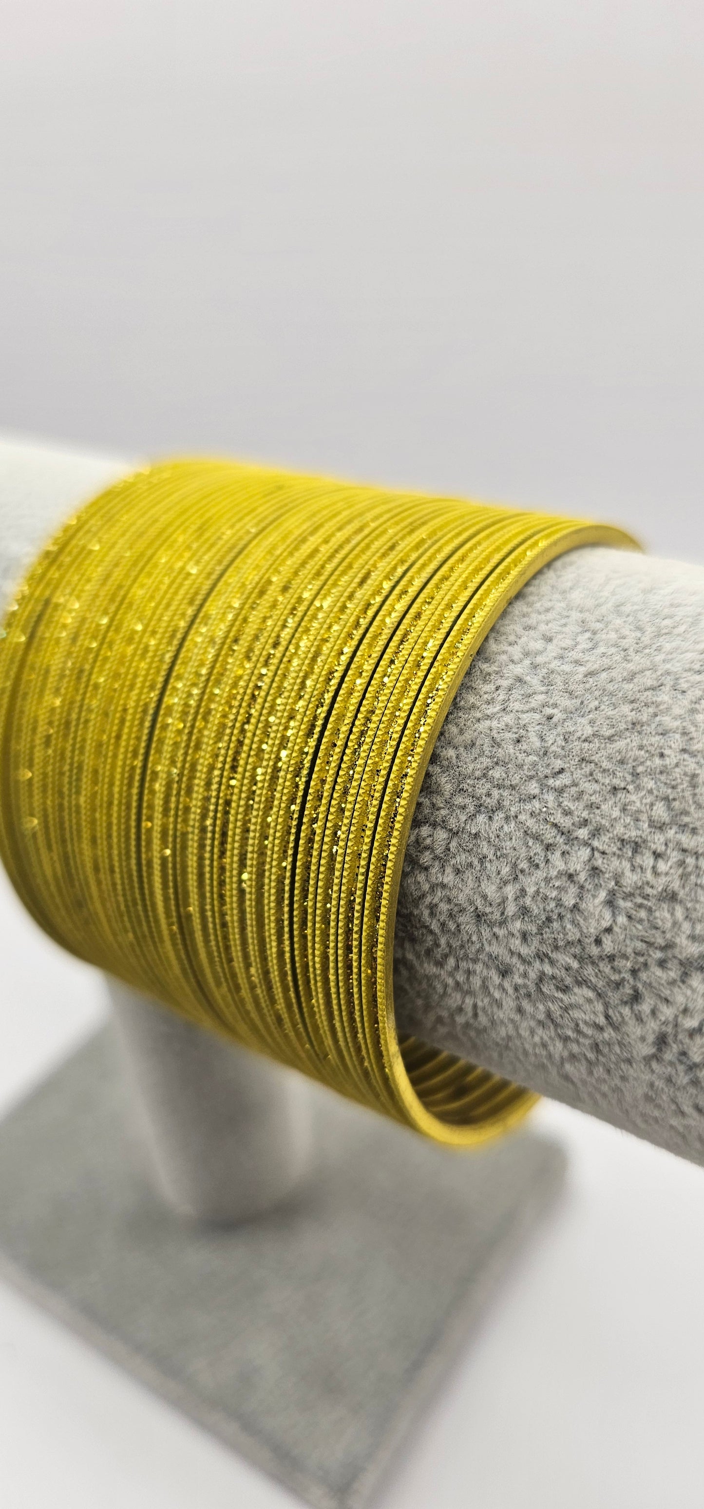 Yellow & Gold Sparkly Metal Bangles Size 2.6