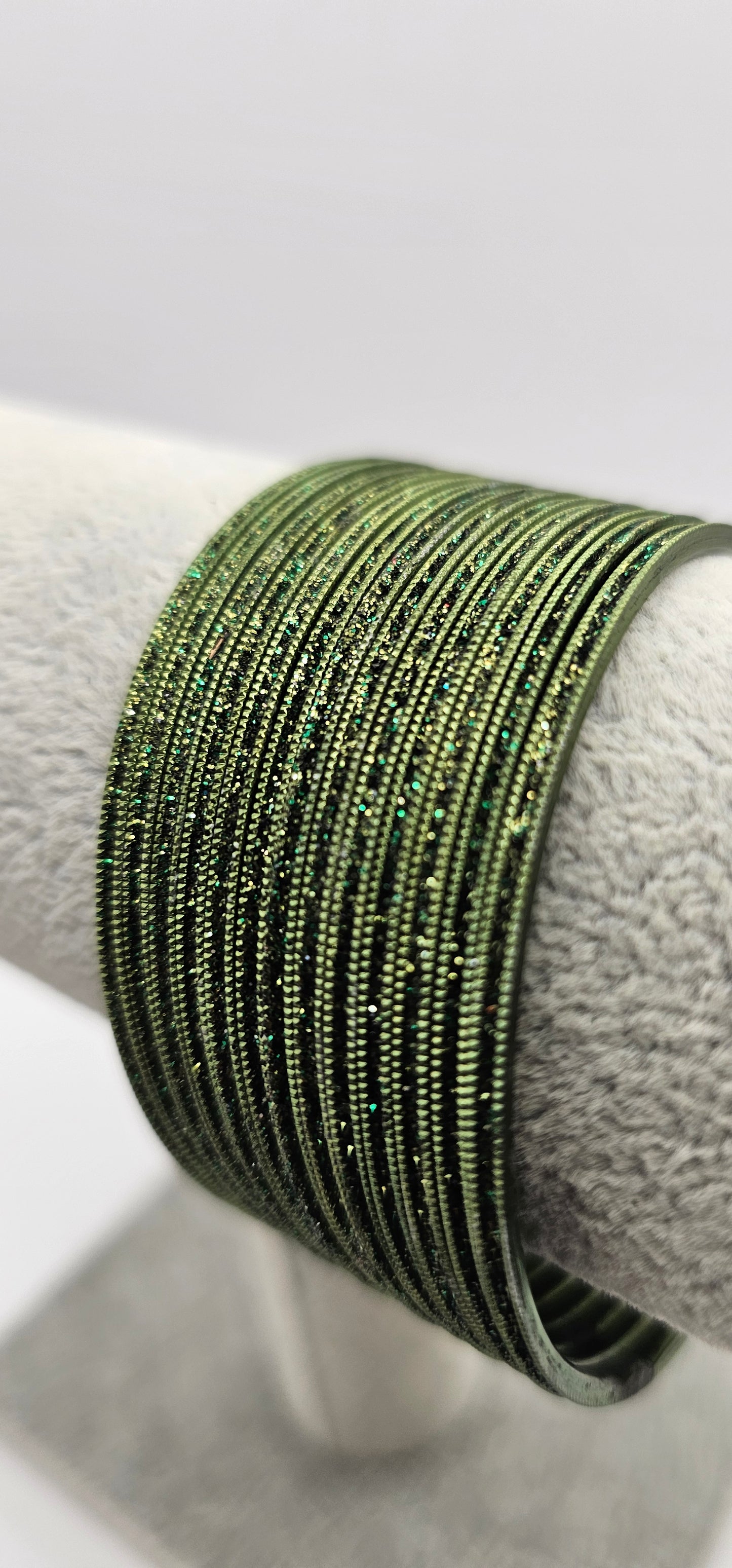 Army Green Mehndi Sparkly Metal Bangles Size 2.6