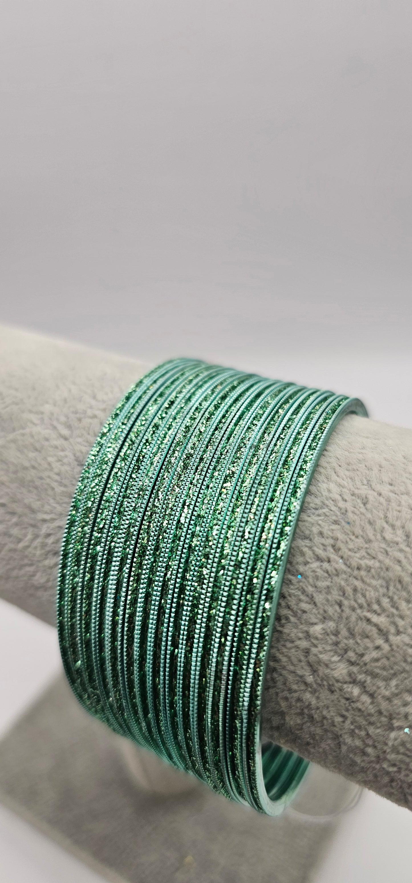 Mint Green Sparkly Metal Bangles Size 2.8