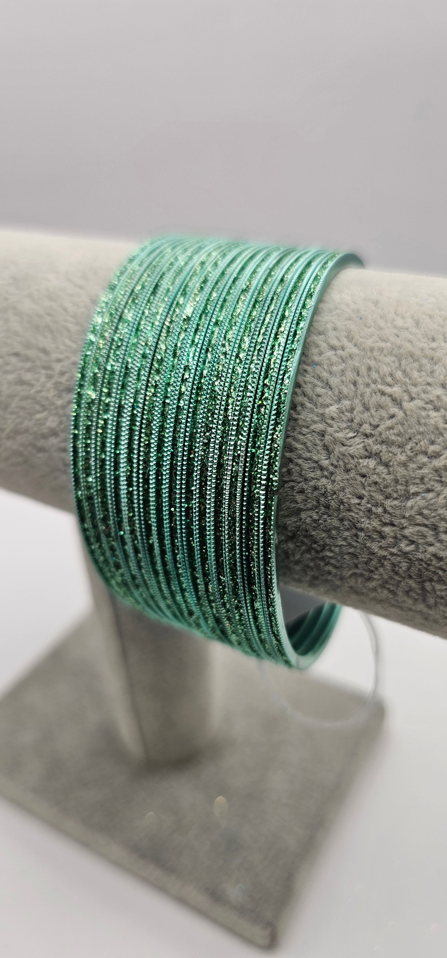 Mint Green Sparkly Metal Bangles Size 2.8