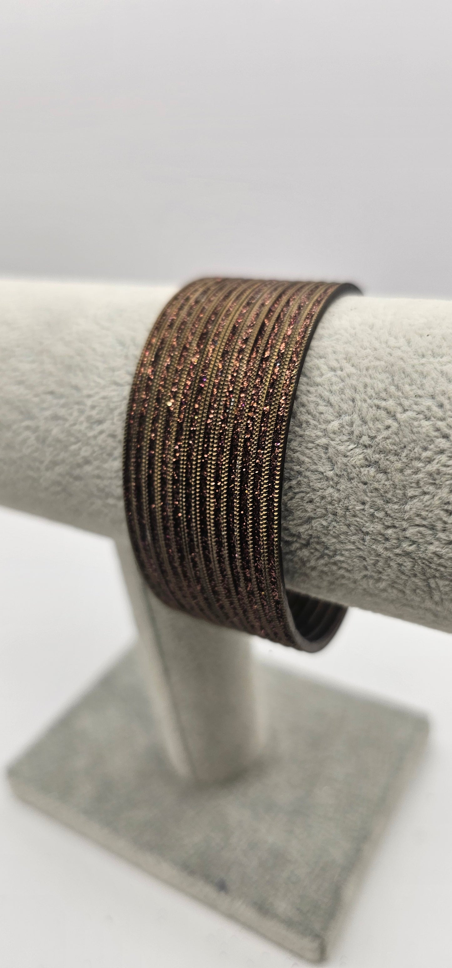 Coffee Coloured Sparkly Metal Bangles Size 2.6