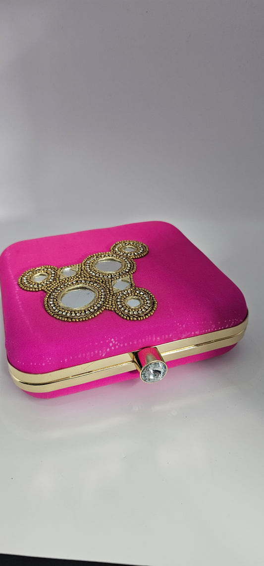 Pink Embroidery, Beads, Cut Work Ishani Clutch With Sling