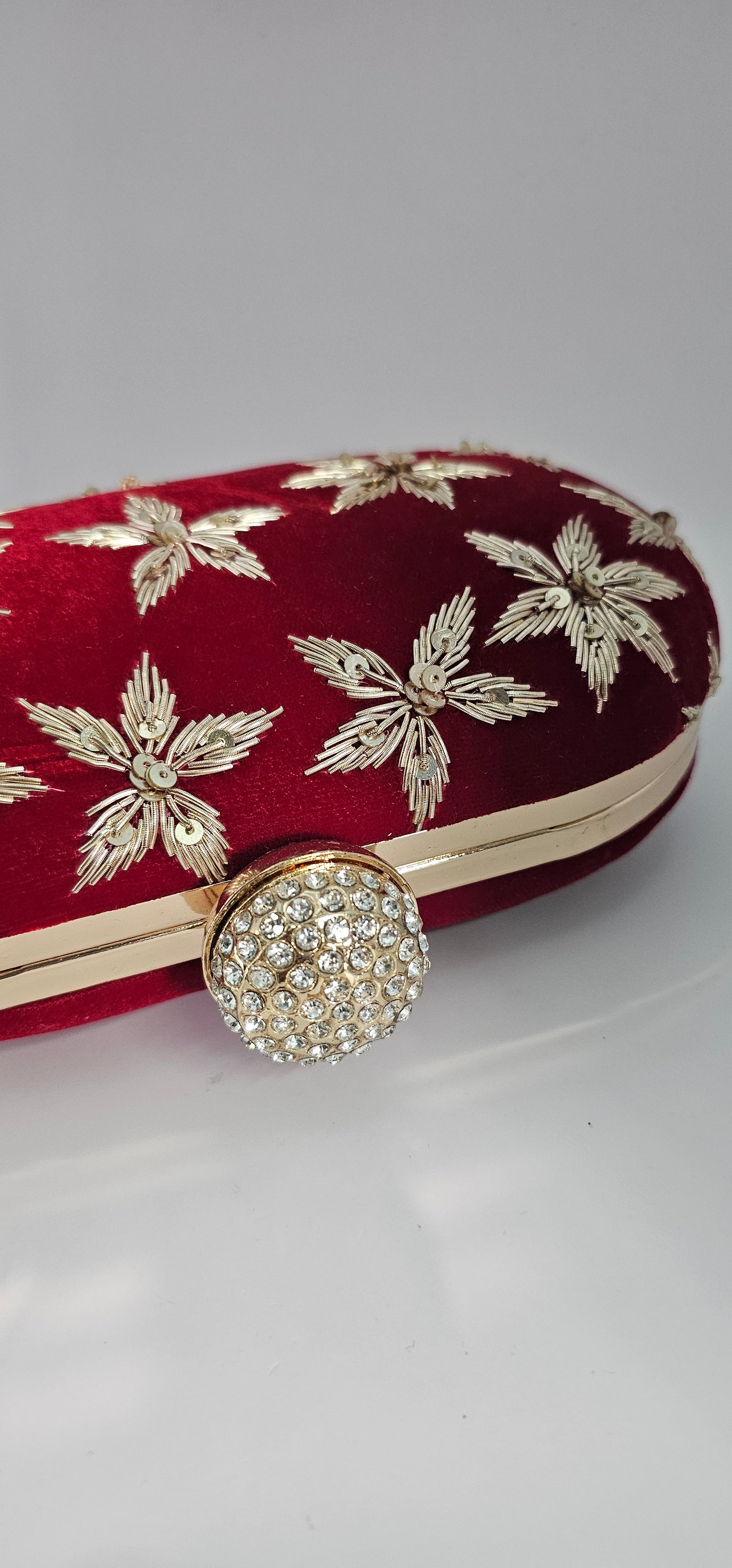 Maroon Velvet & Gold Embroidered Clutch Bag