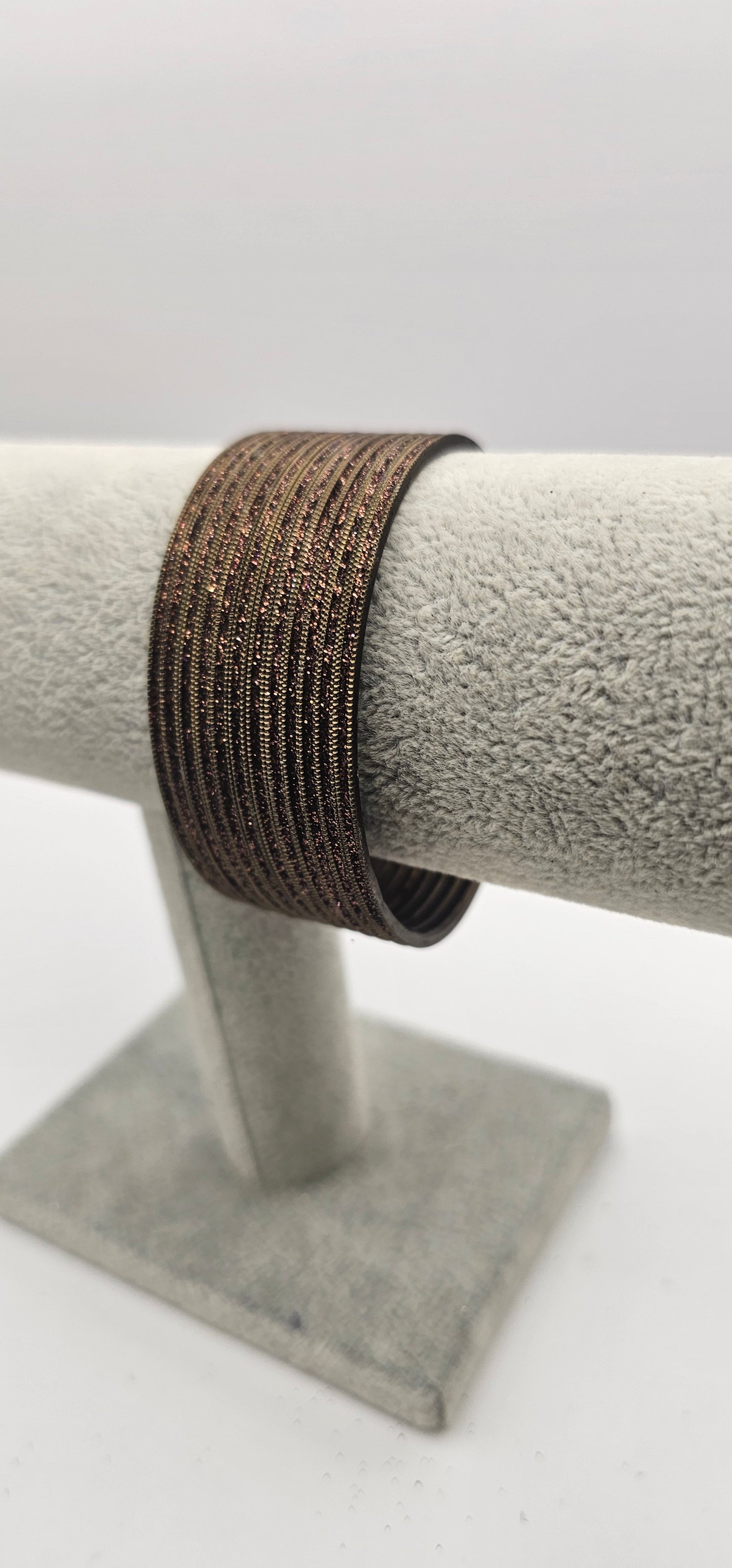 Coffee Coloured Sparkly Metal Bangles Size 2.6