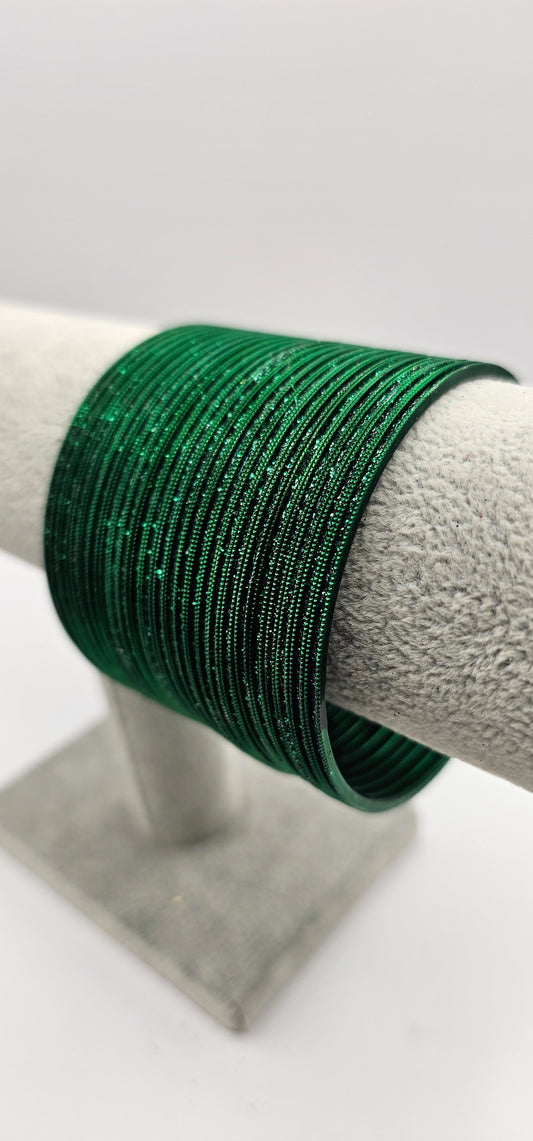 Dark Green Sparkly Metal Bangles Size 2.8