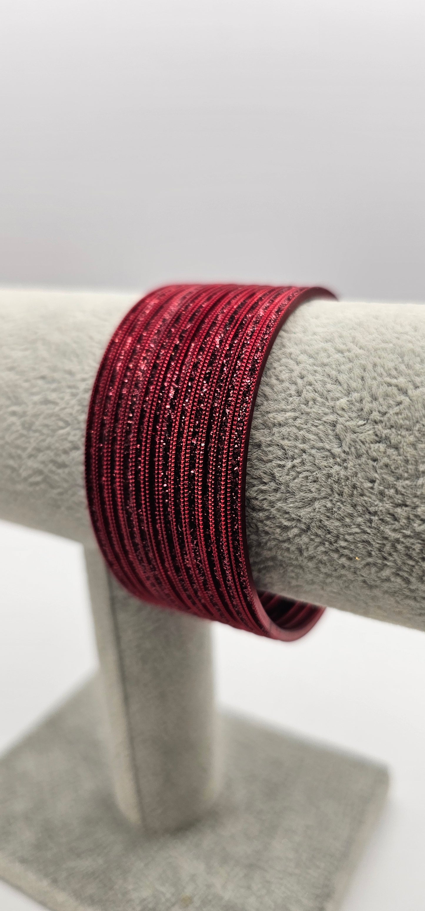 Maroon Sparkly Indian Metal Bangles Size 2.6