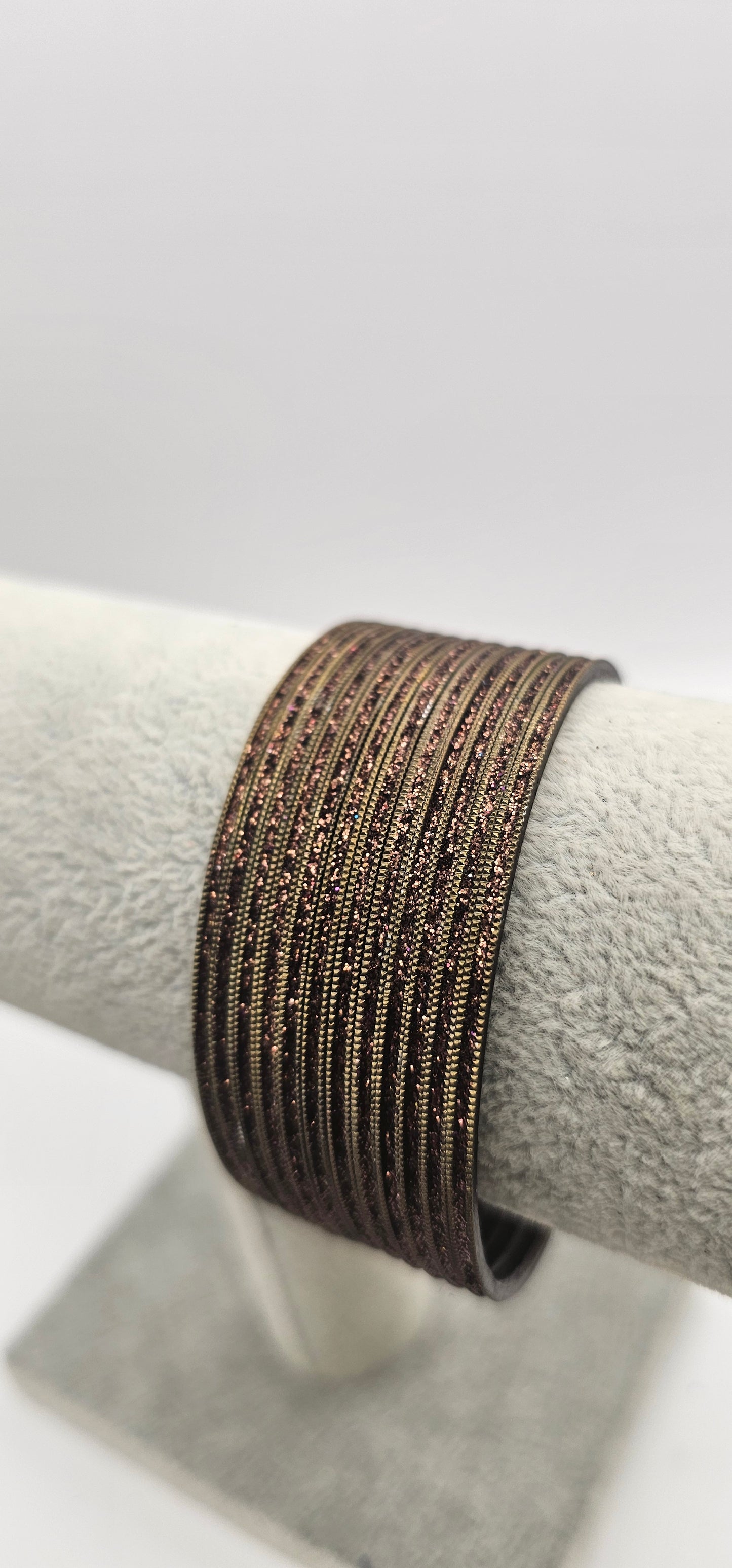 Coffee Coloured Sparkly Metal Bangles Size 2.6
