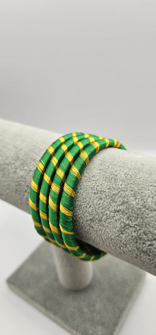 Yaalz Fabric Assorted Bangles in Green-Yellow Color Size 2.6