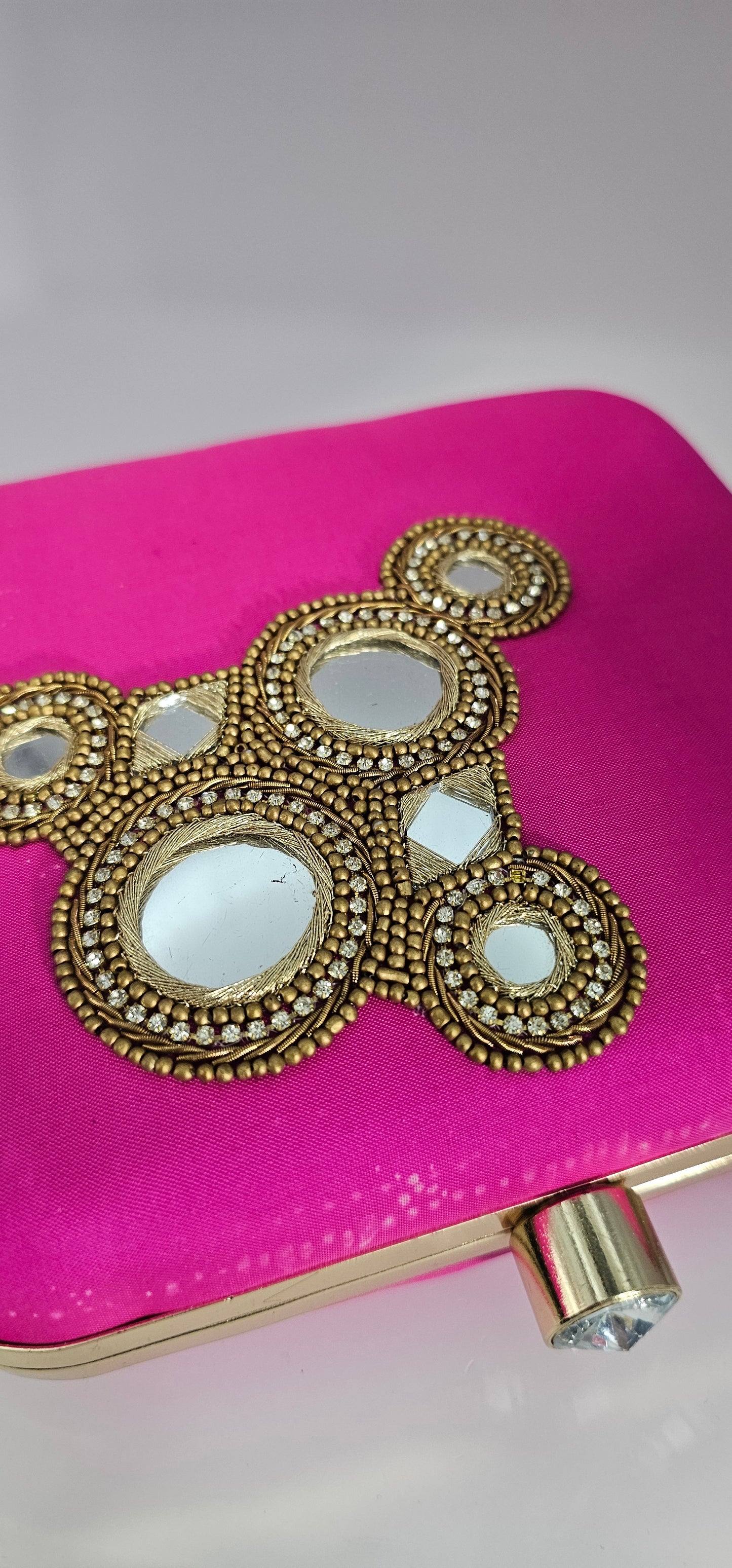 Pink Embroidery, Beads, Cut Work Ishani Clutch With Sling
