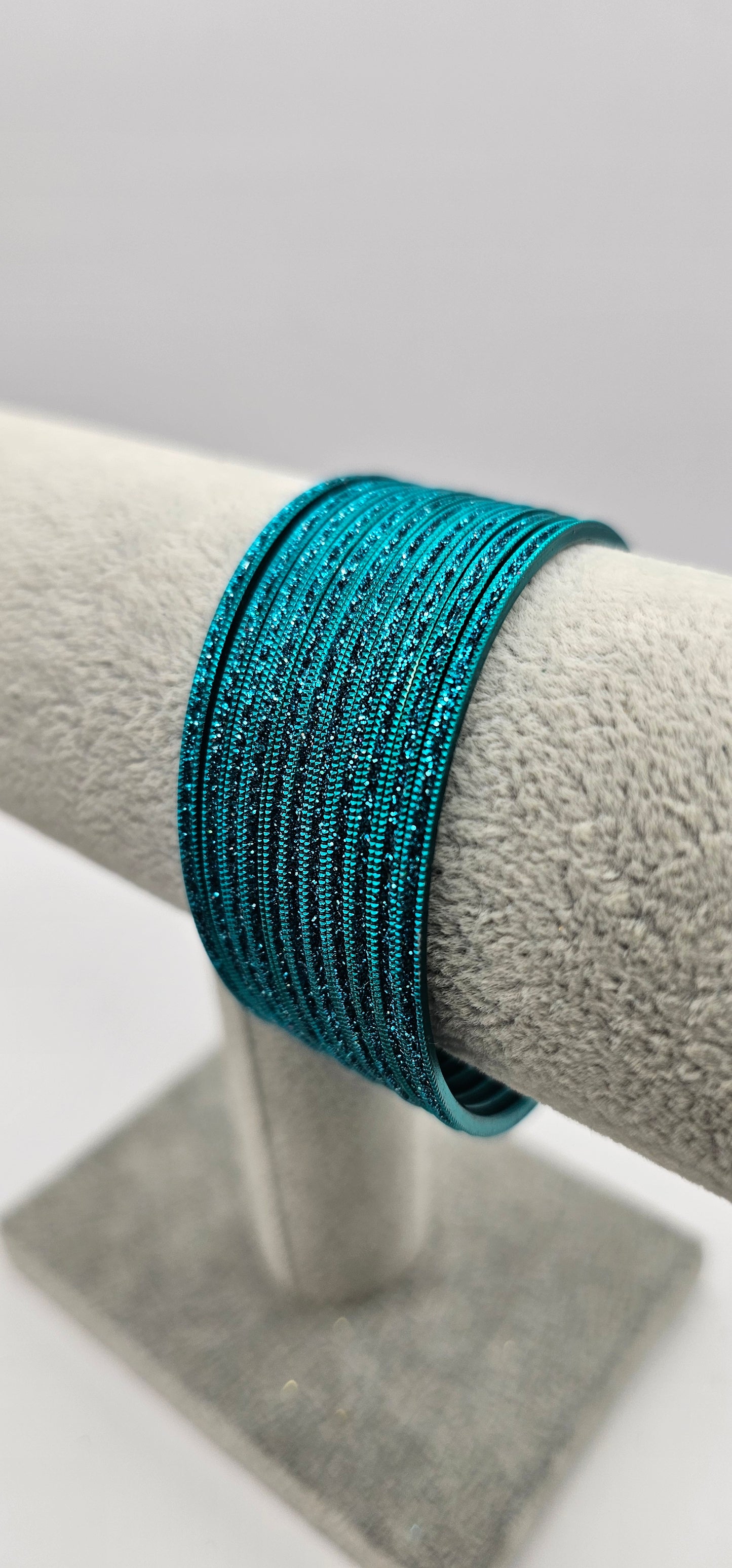 Turquoise Blue Sparkly Indian Metal Bangles Size 2.4