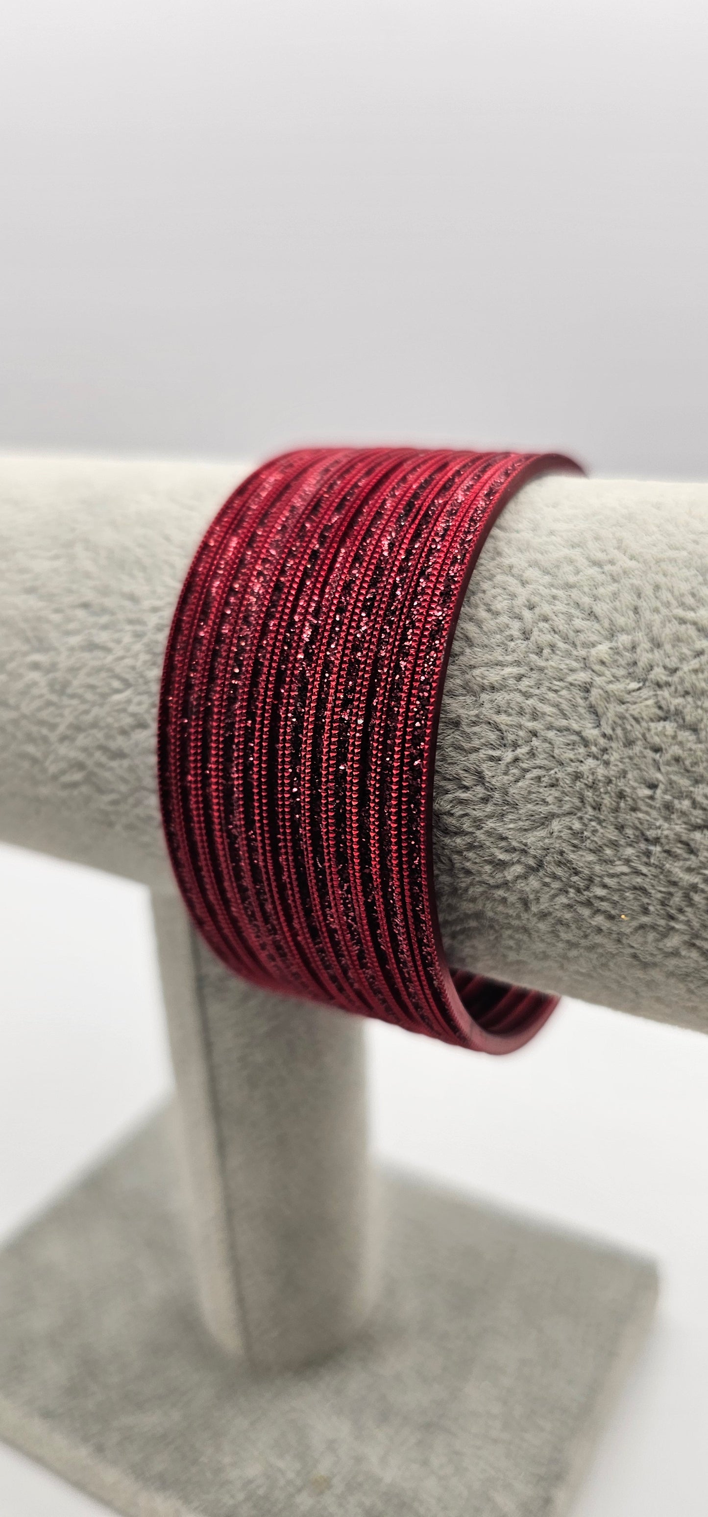 Maroon Sparkly Indian Metal Bangles Size 2.6