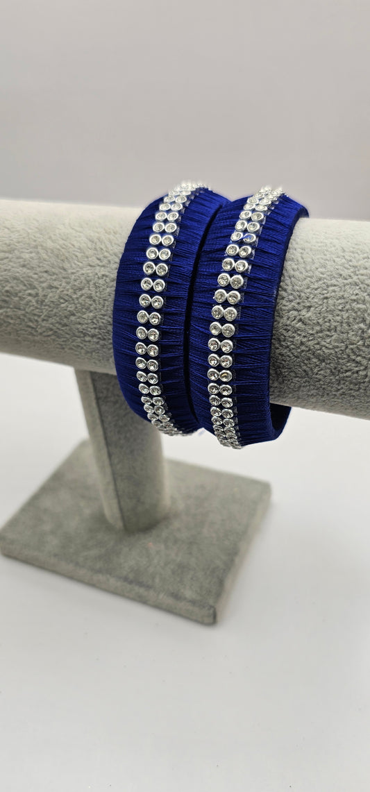 Navy Blue Fabric Bangles With Silver Stone Detail Size 2.10