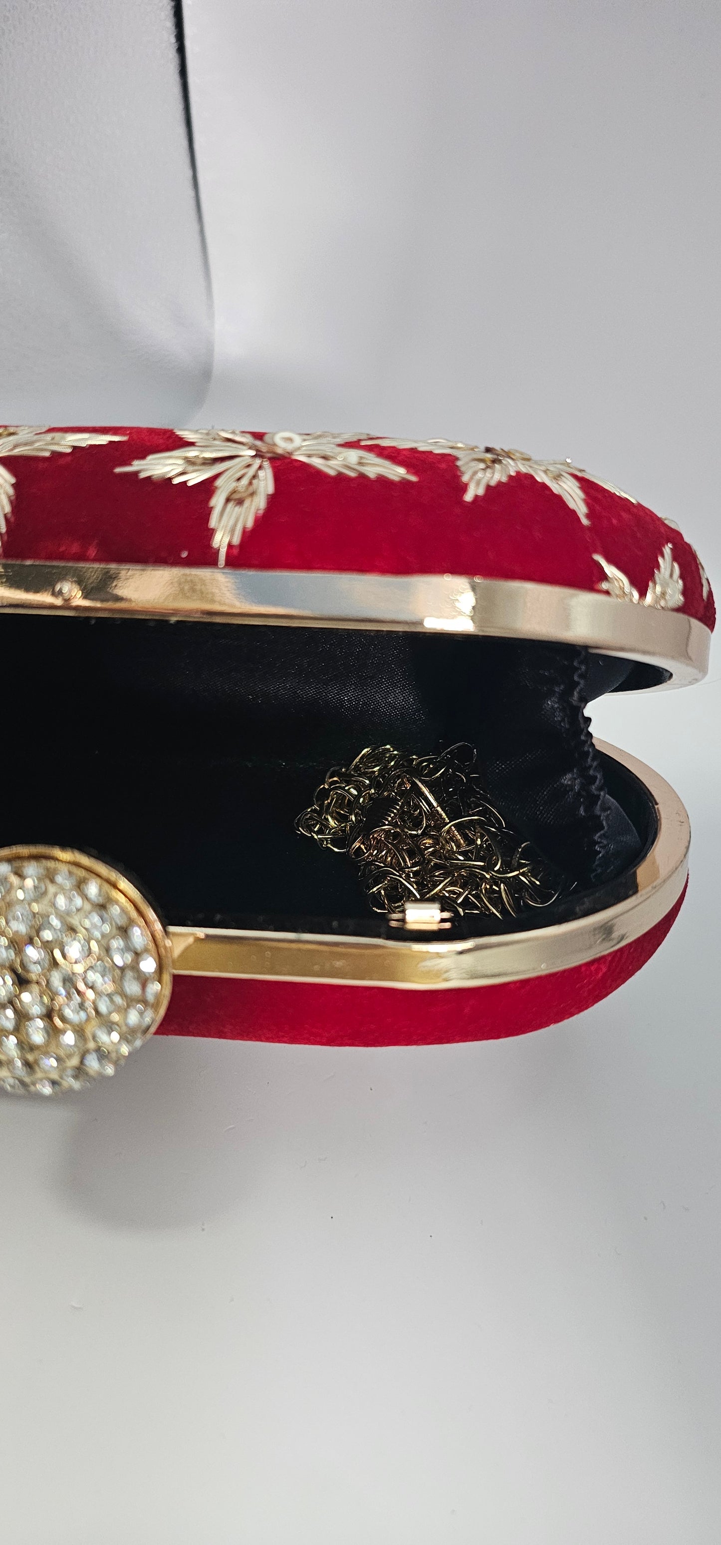 Maroon Velvet & Gold Embroidered Clutch Bag