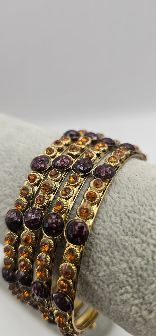 Gold/Brown - Vintage Style Gold Metal with Flower, Rhinestones Size 2.10