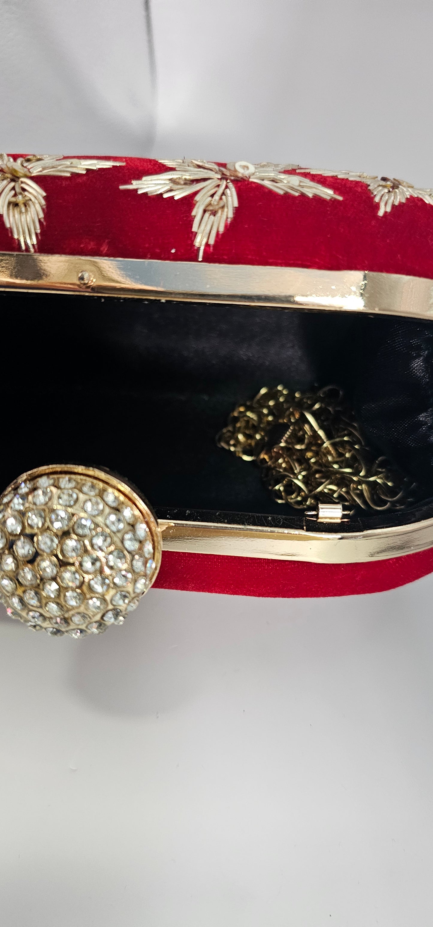 Maroon Velvet & Gold Embroidered Clutch Bag