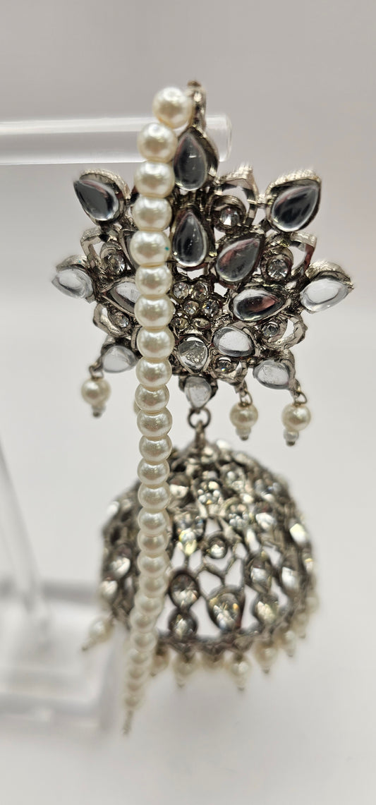 Silver Earrings With Crystal & Pearl Detail