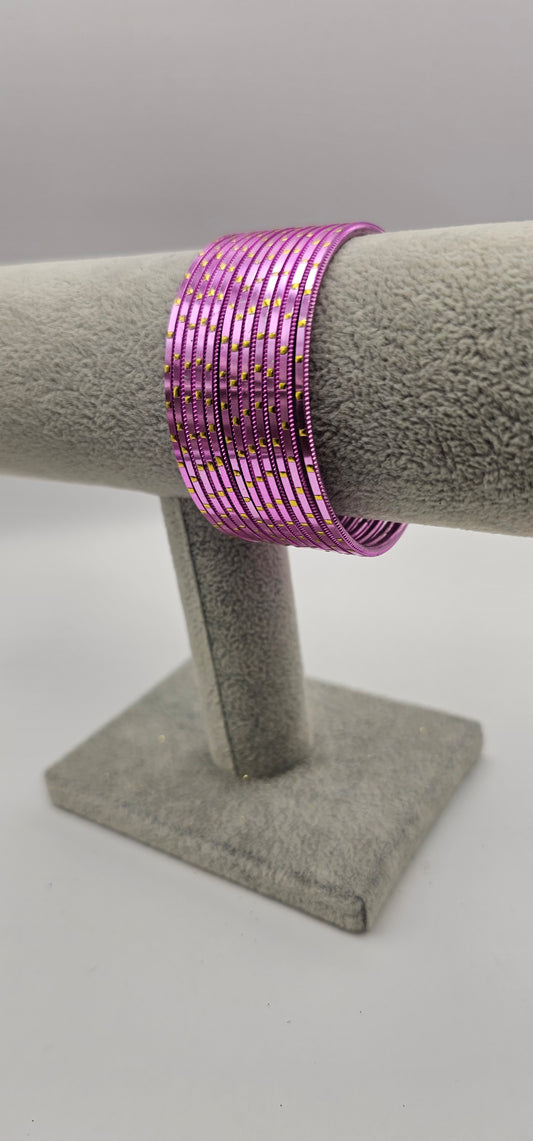 Light Pink & Gold Dot Metal Bangle Size 2.8