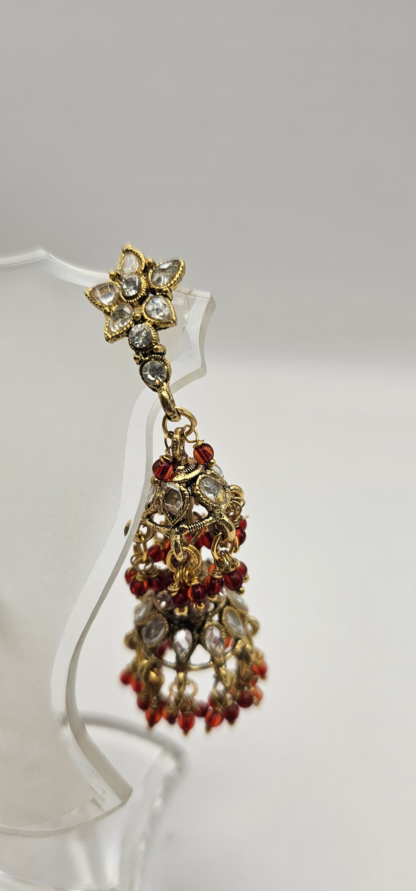 Gold & Ruby Antique Mehendi Polish Fancy Style Design Earrings