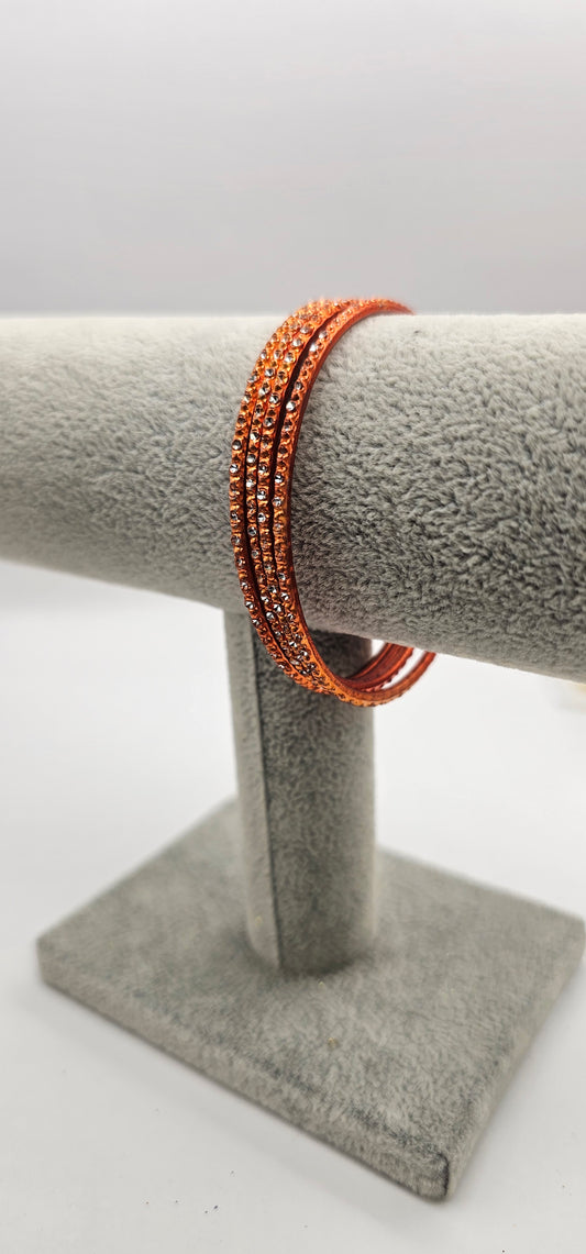 Orange & Diamond/ Glass Indian Metal Bangle Size 2.6