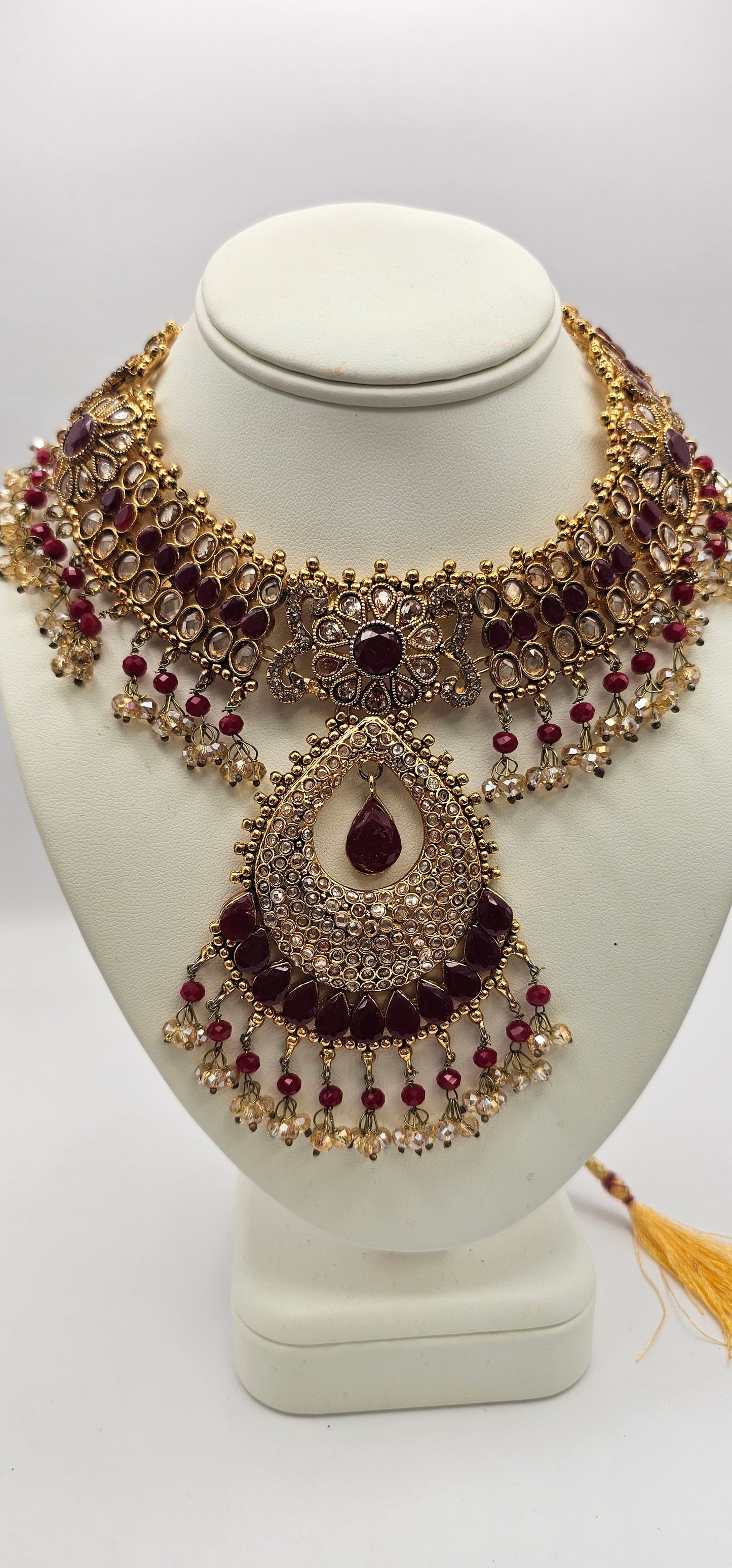 Bridal Indian Pakistani Set Red & Gold Jewellery Necklace