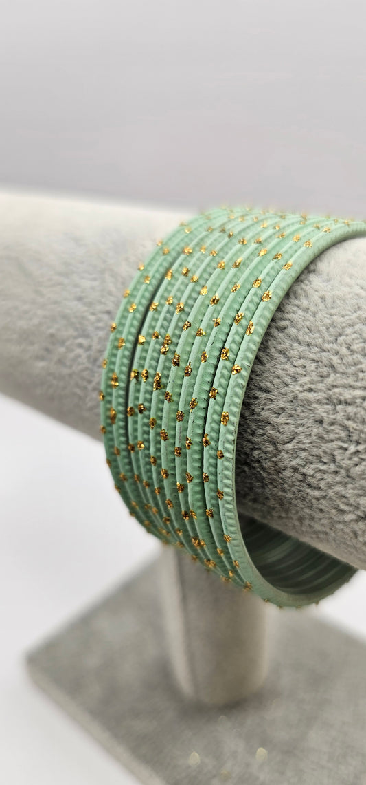 Turquoise & Gold Dot Indian Metal Bangle Size 2.6