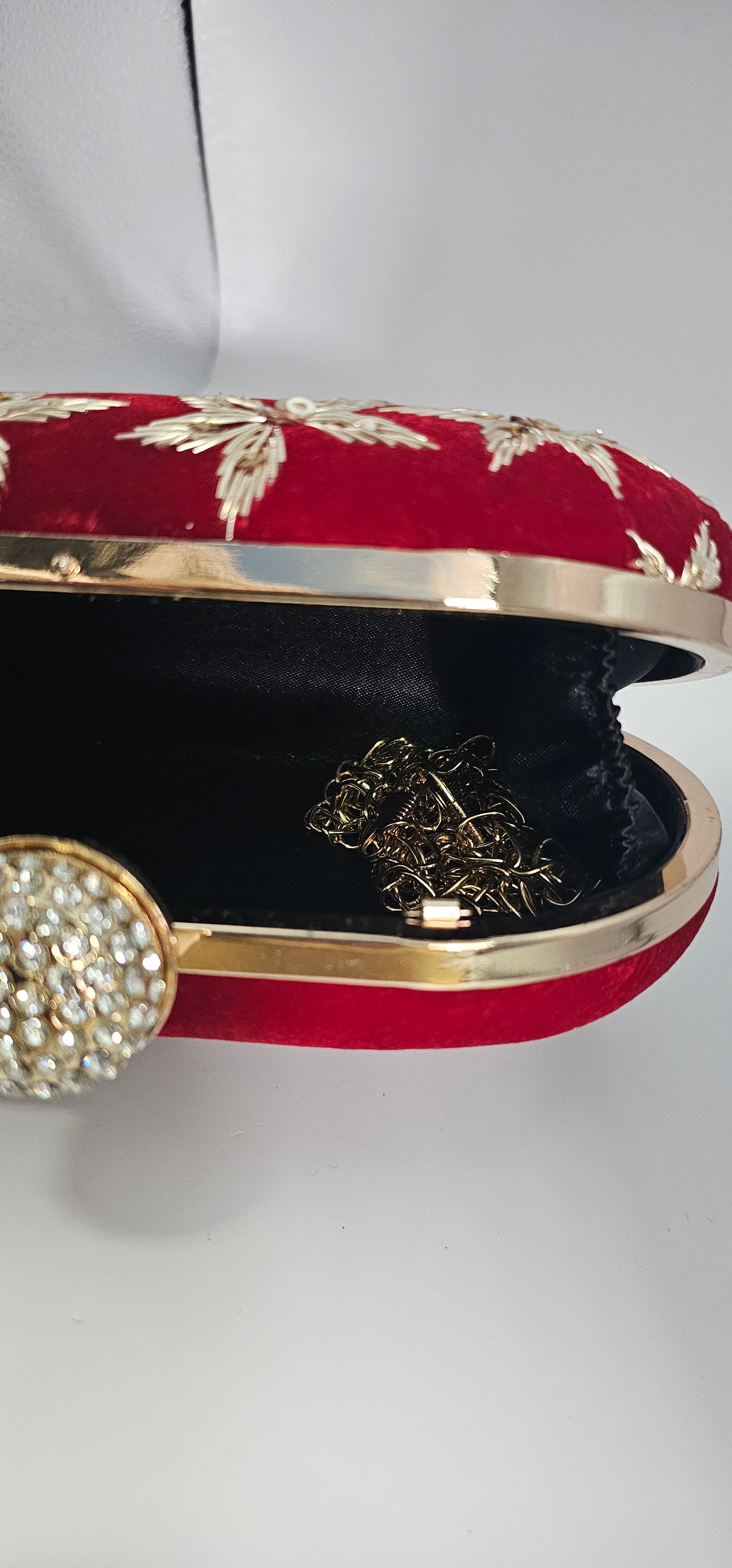 Maroon Velvet & Gold Embroidered Clutch Bag