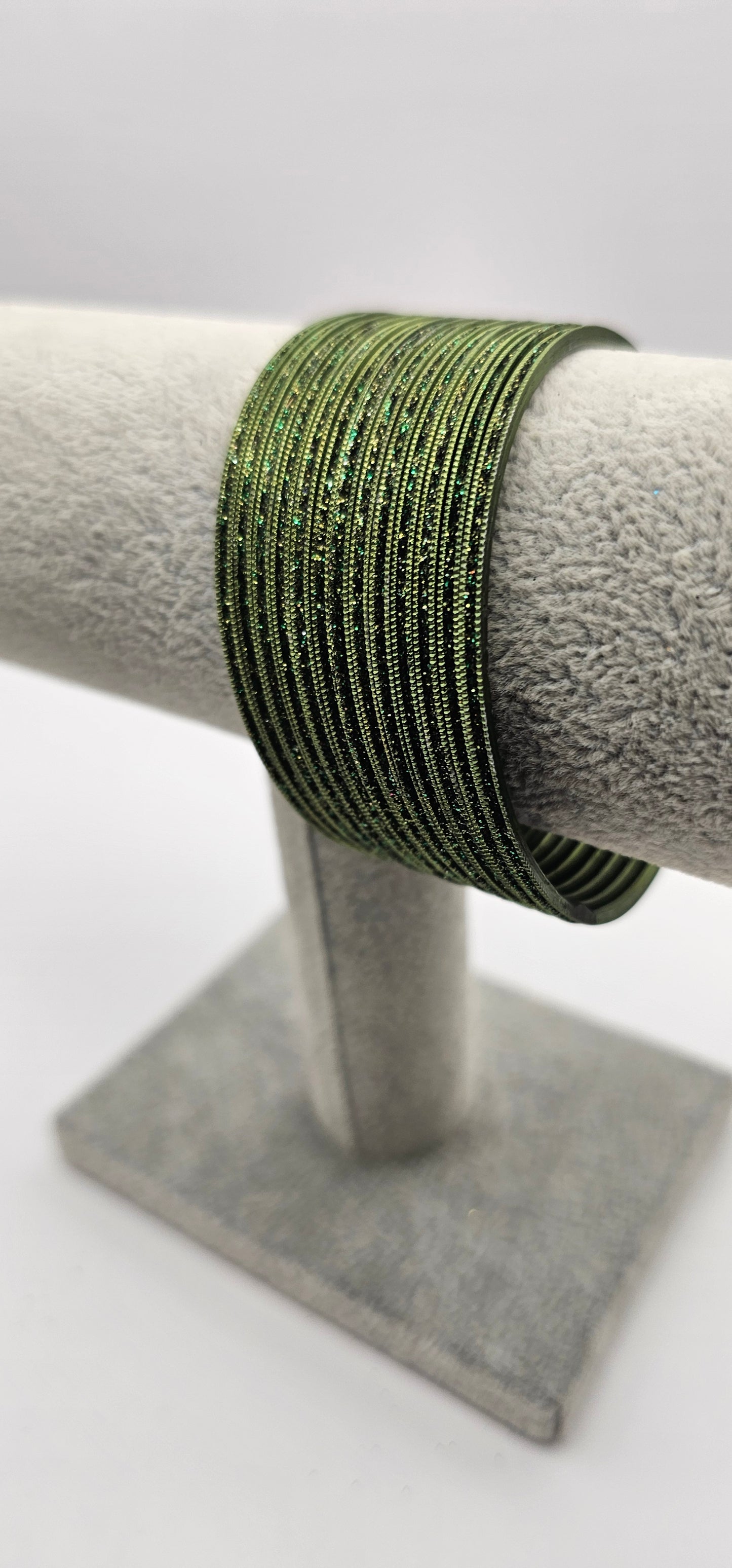 Army Green Mehndi Sparkly Metal Bangles Size 2.6