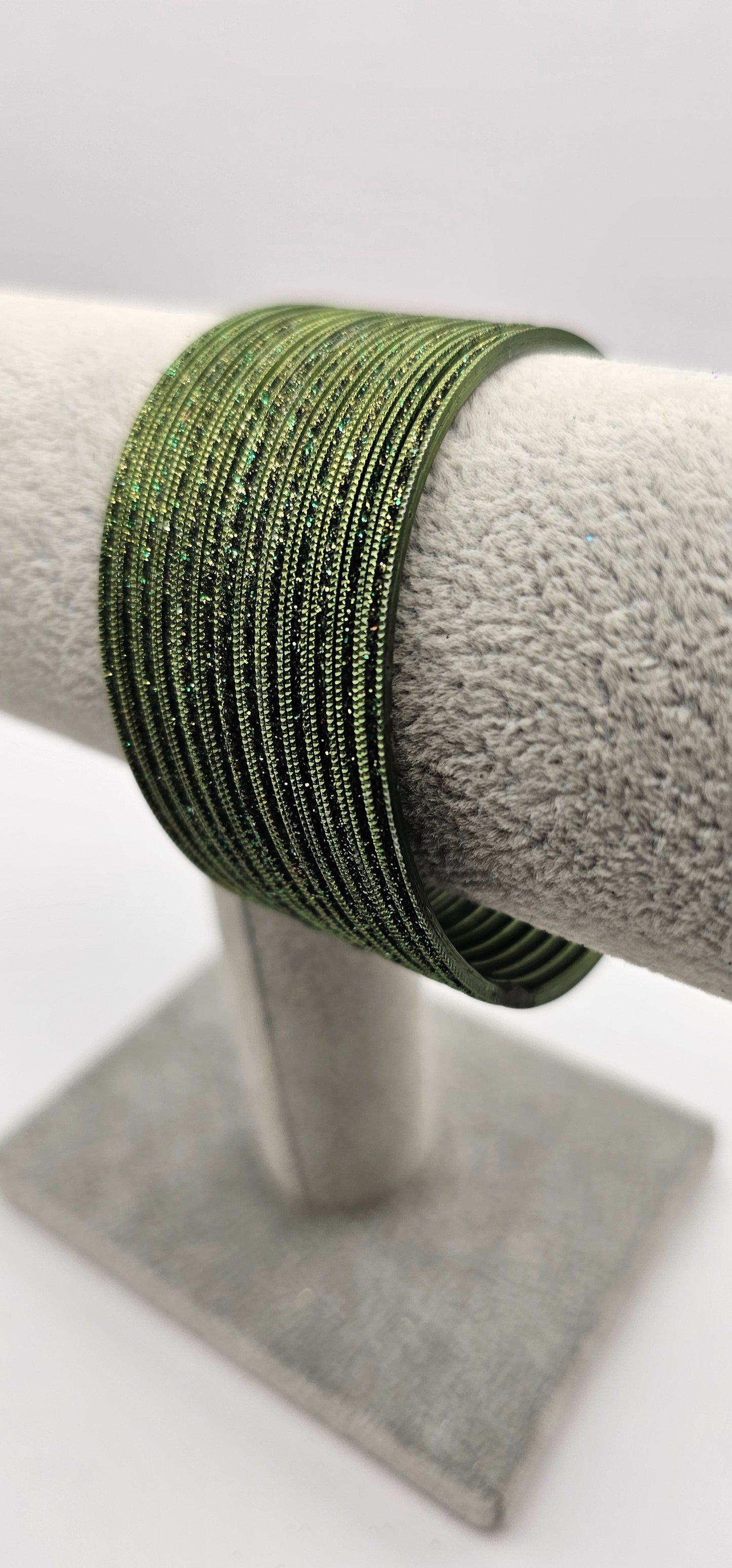 Army Green Mehndi Sparkly Metal Bangles Size 2.6