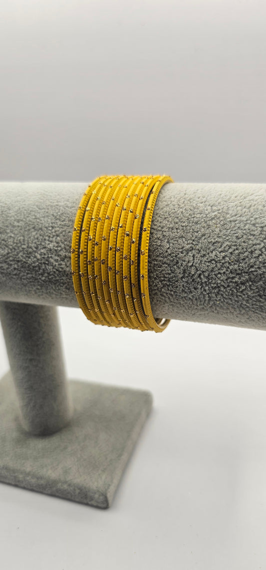 The Golden Cascade Mango Yellow Dot Design Bangles