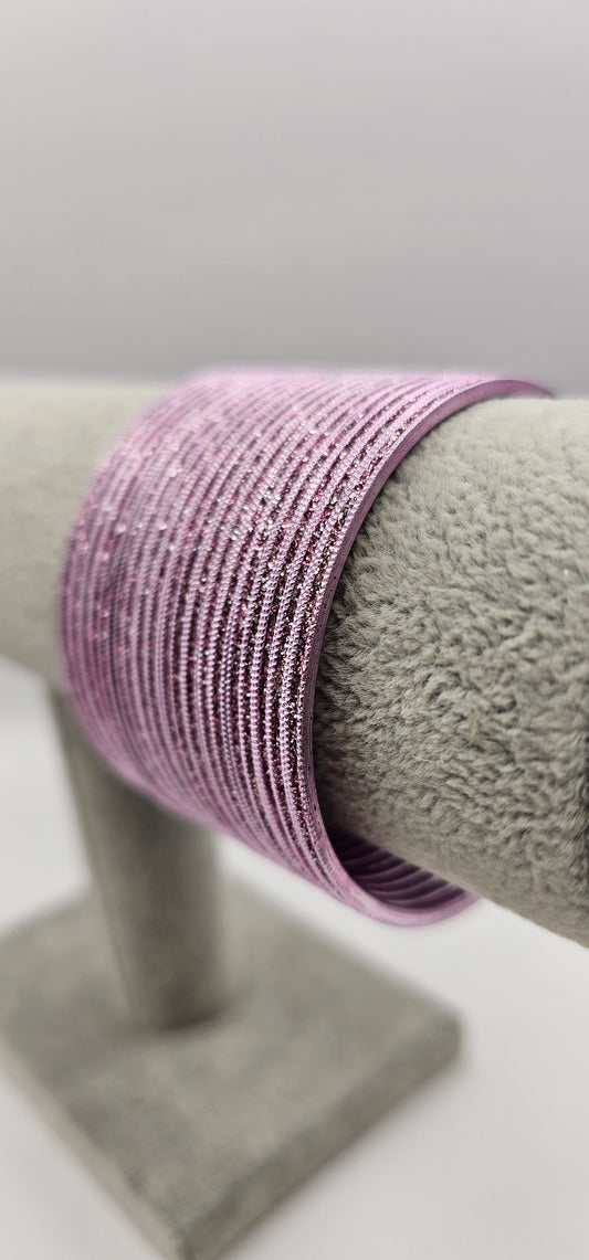 Lilac Pink Sparkly Metal Bangles Size 2.6