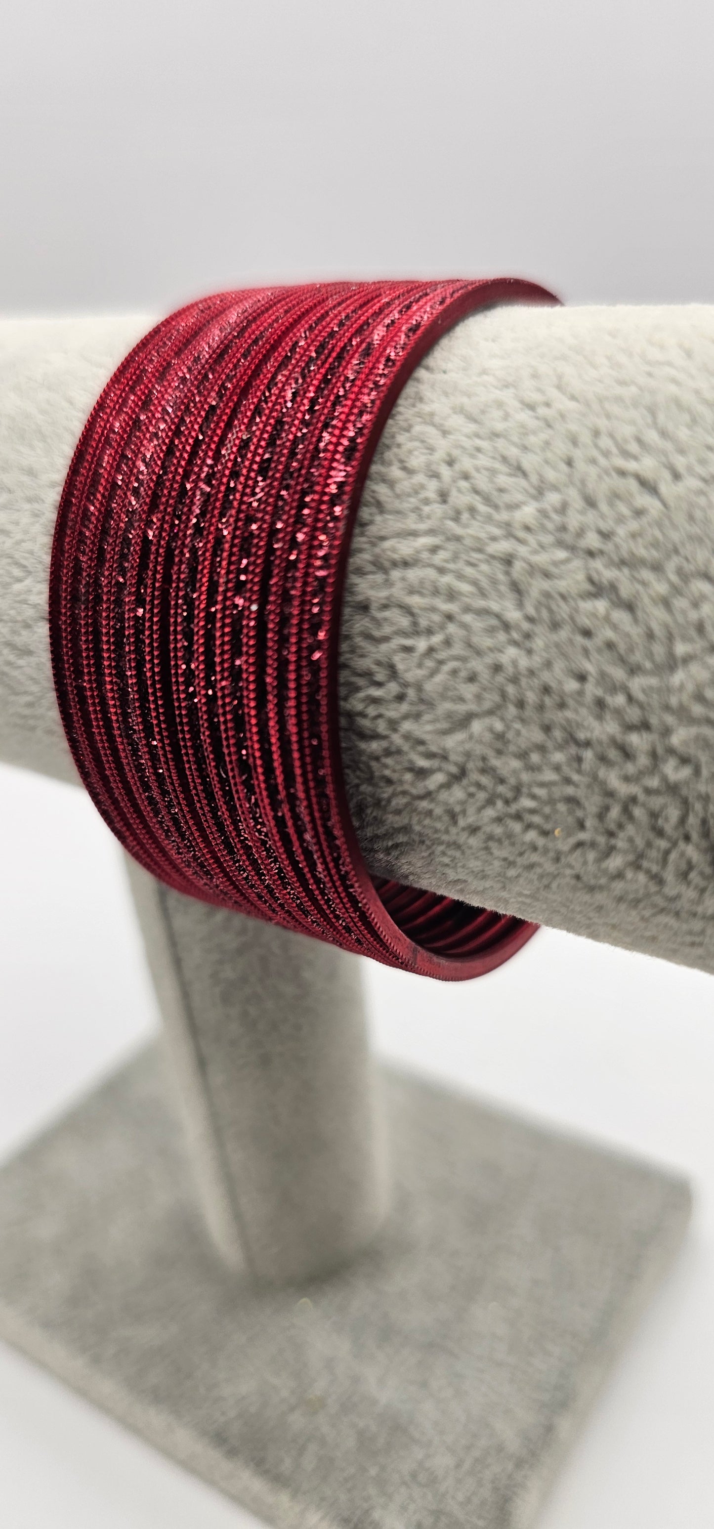 Maroon Sparkly Indian Metal Bangles Size 2.6