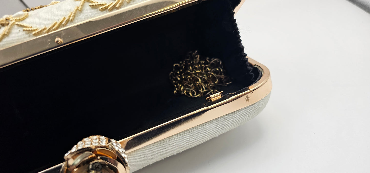 Ivory Silk & Gold Floral Design