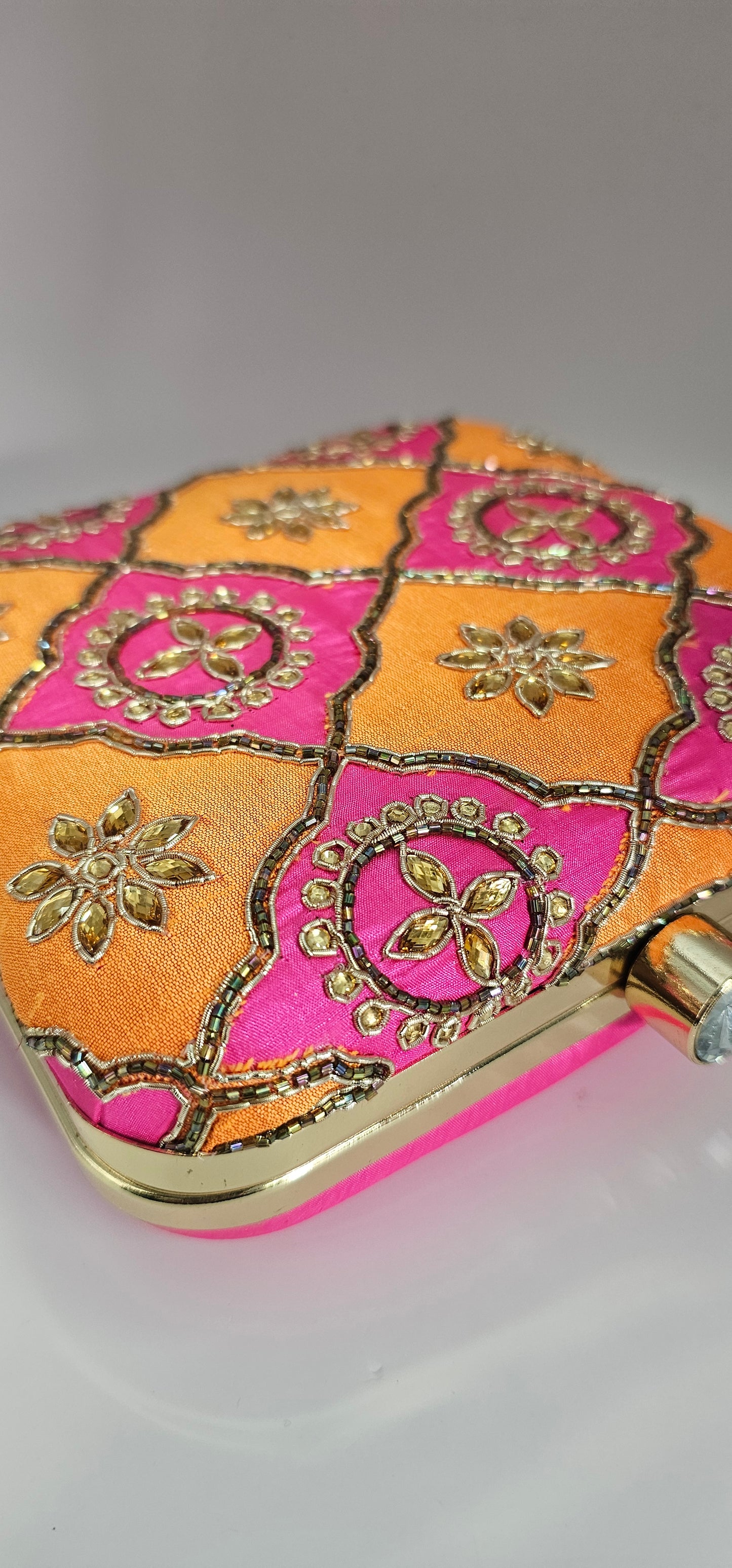 Pink & Orange Fabric Clutch Bag