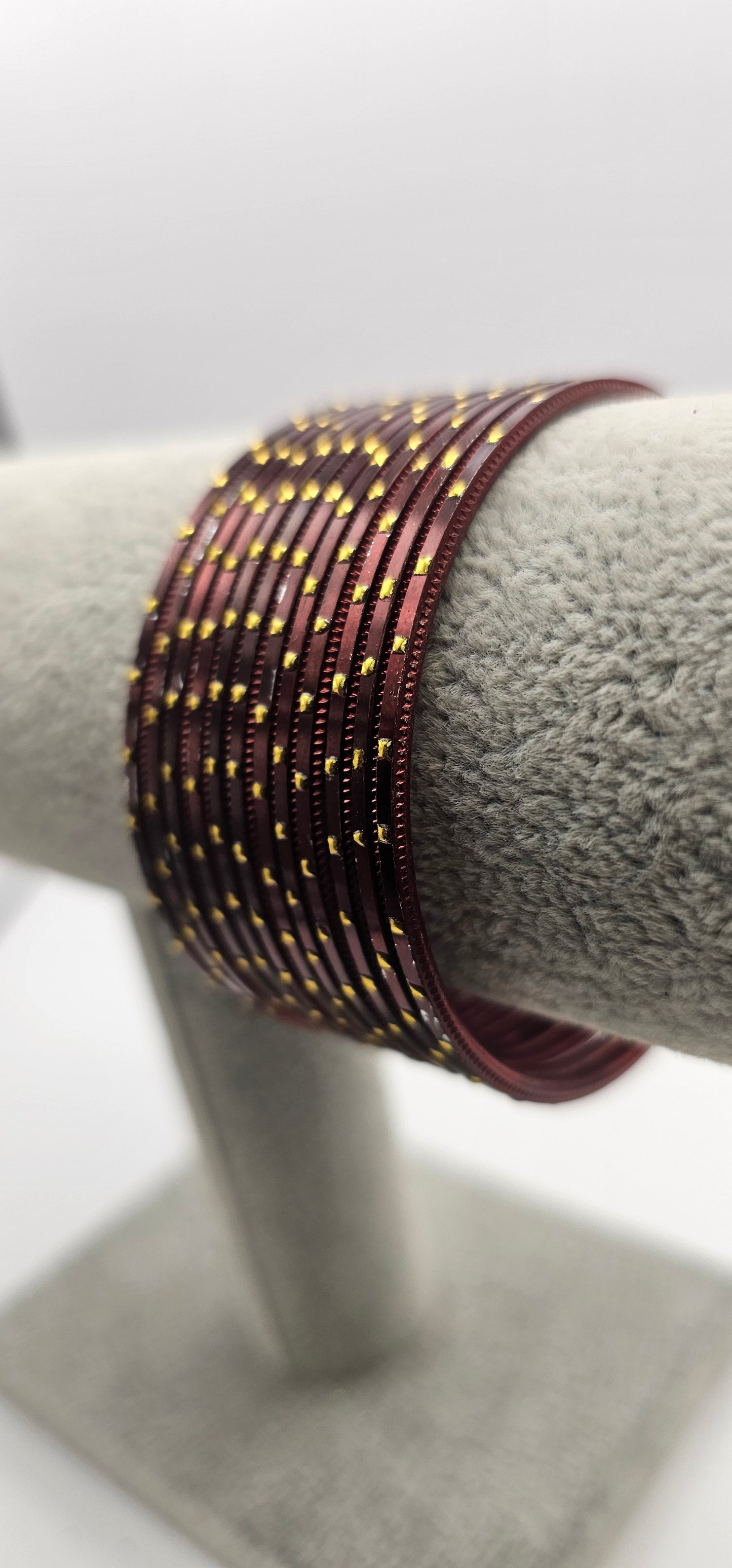 Maroon & Gold Dot Metal Bangles Size 2.4