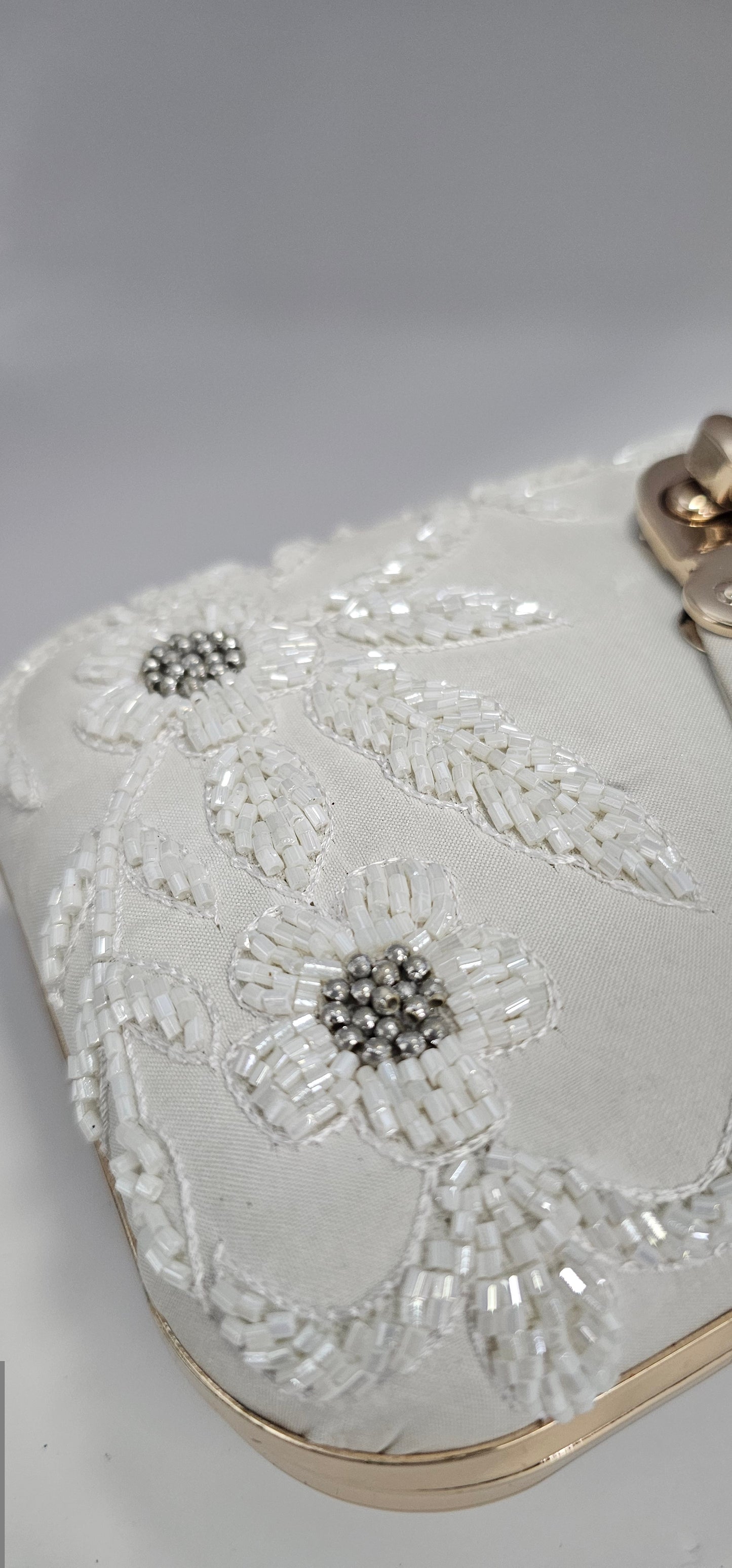 Ivory & Rose Gold Rhinestone Clutch bag with Gold Chain