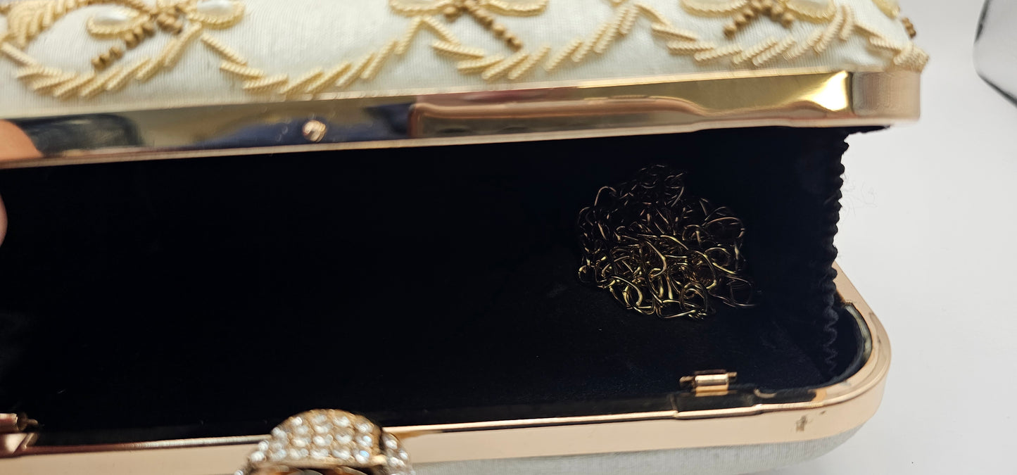 Ivory Silk & Gold Floral Design