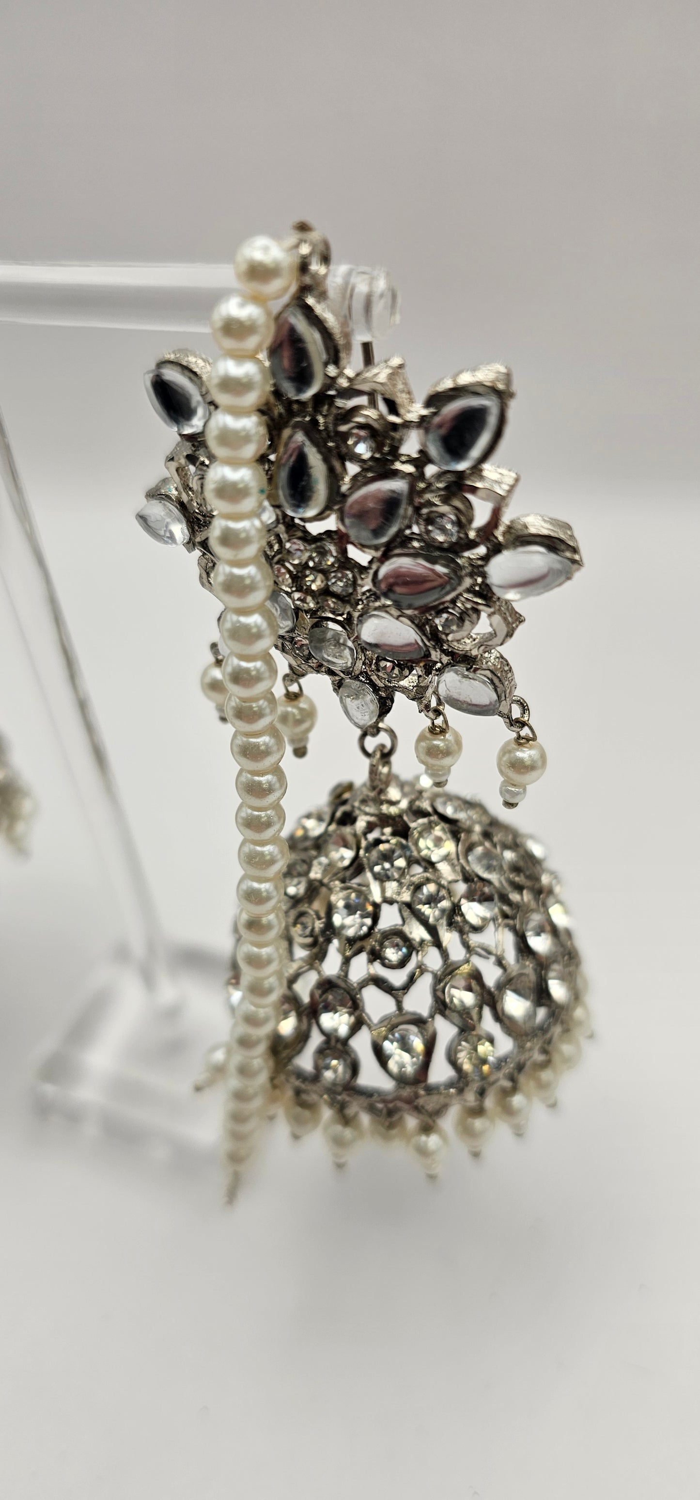 Silver Earrings With Crystal & Pearl Detail