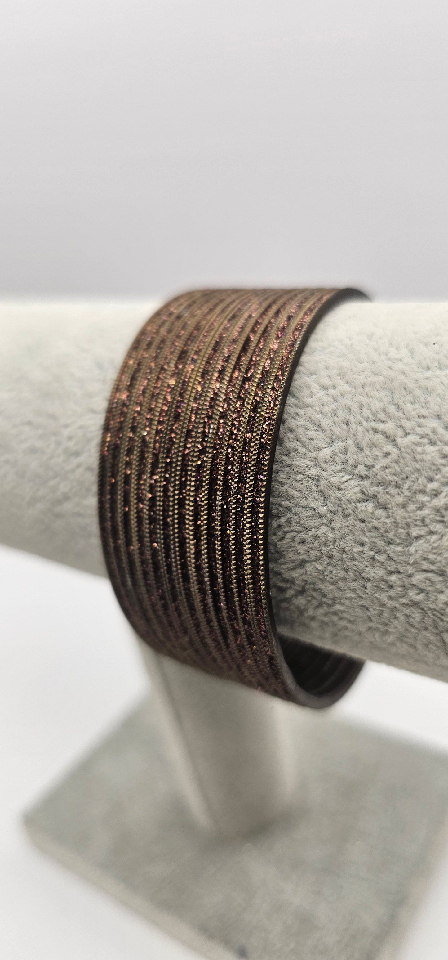 Coffee Coloured Sparkly Metal Bangles Size 2.6
