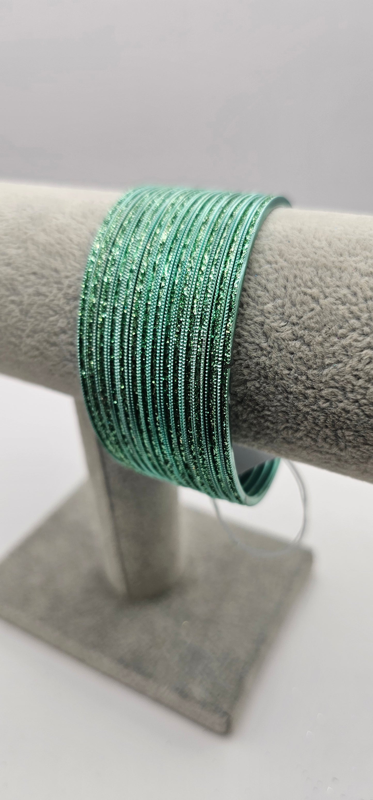 Mint Green Sparkly Metal Bangles Size 2.8