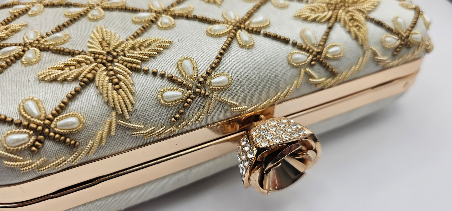 Ivory Silk & Gold Floral Design