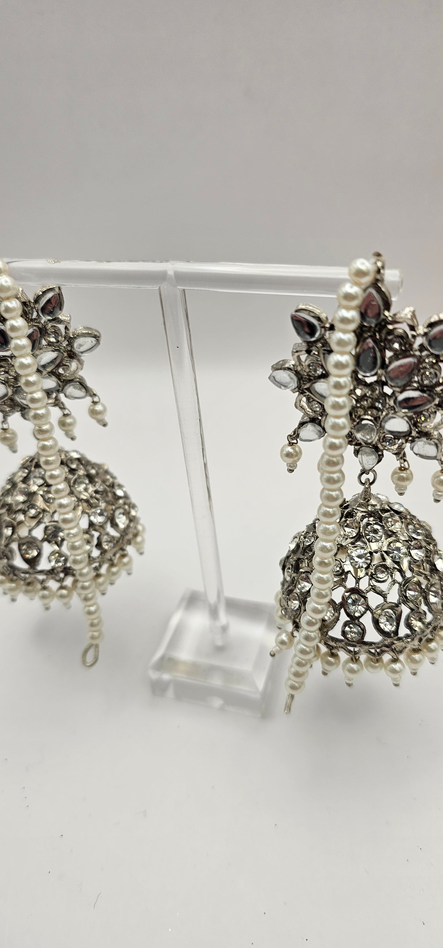 Silver Earrings With Crystal & Pearl Detail