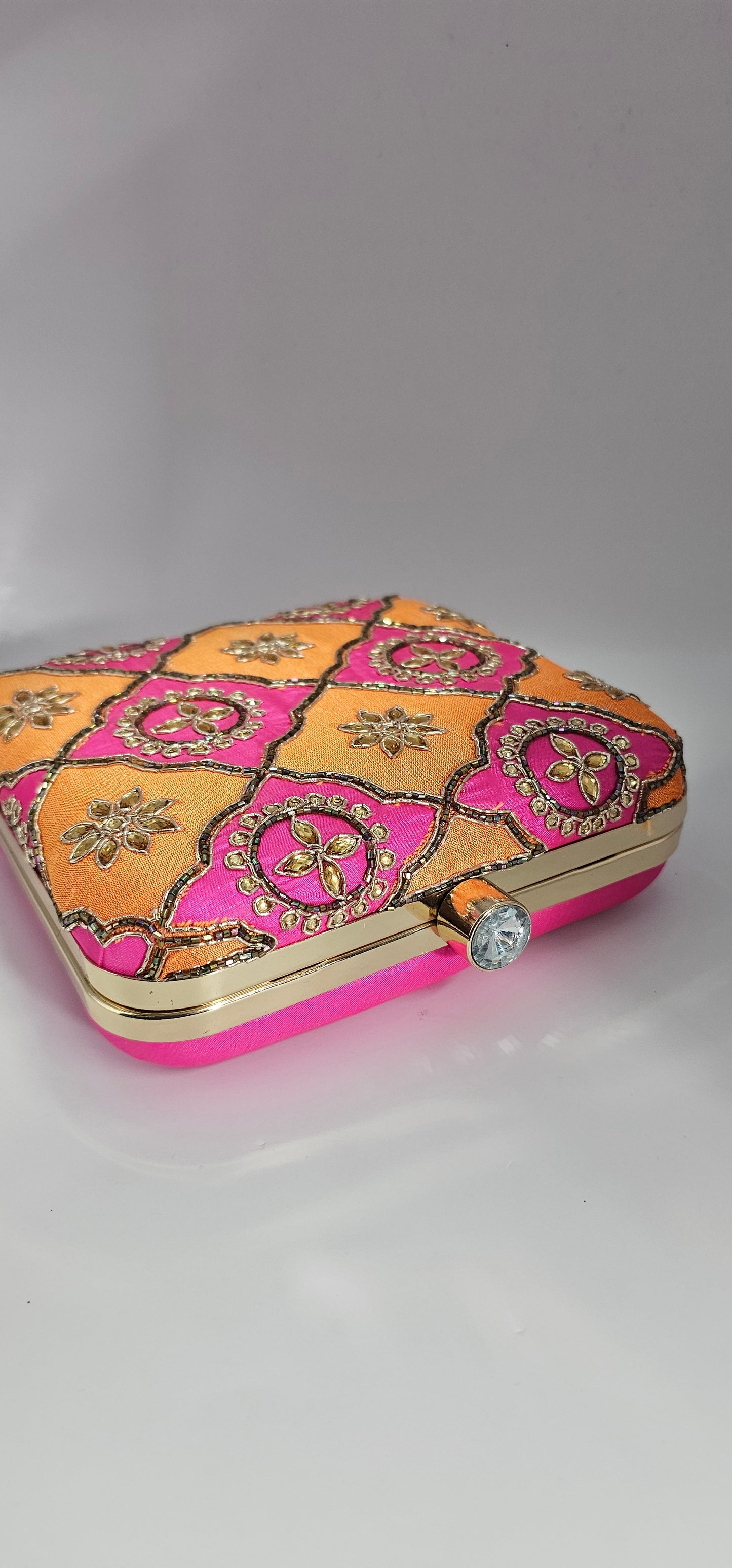 Pink & Orange Fabric Clutch Bag