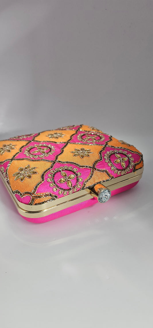 Pink & Orange Fabric Clutch Bag