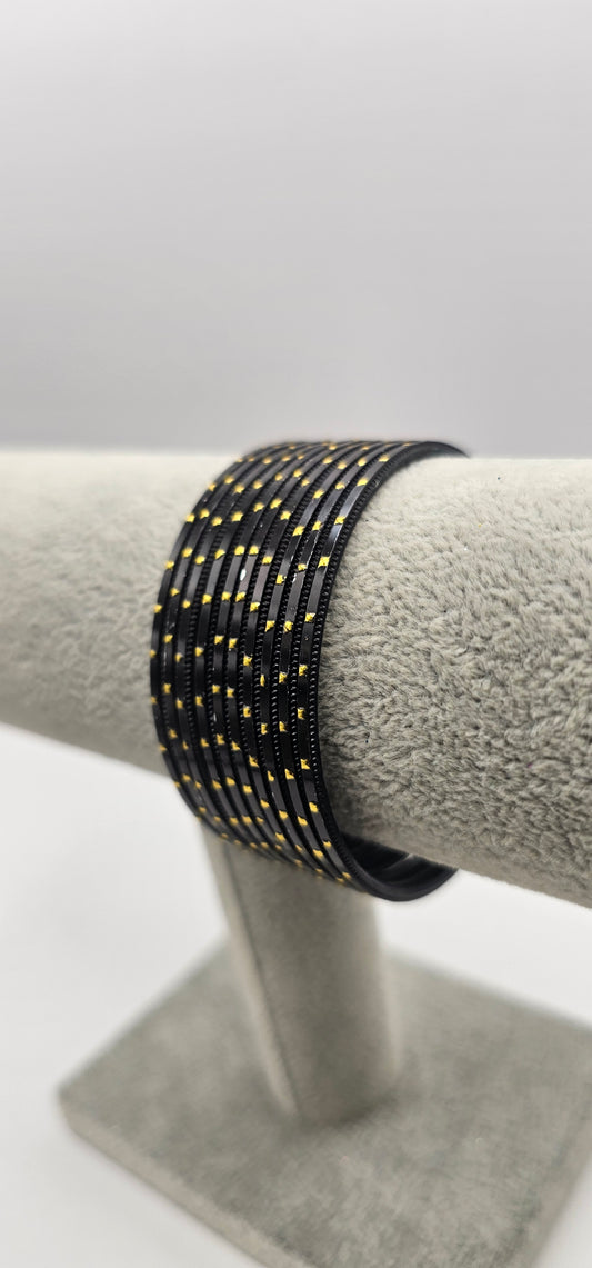 Black & Gold Dot Metal Bangles Size 2.4