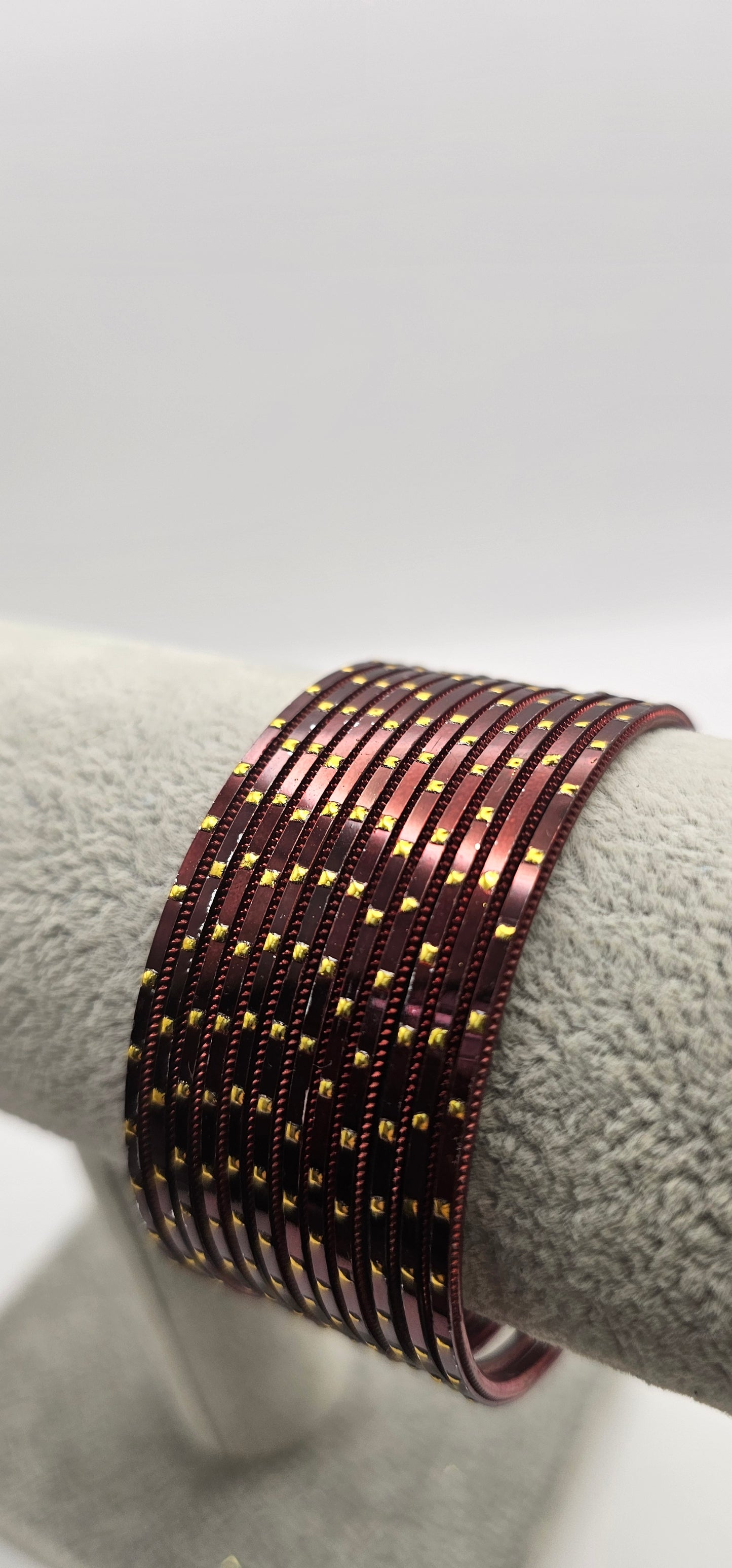 Maroon & Gold Dot Metal Bangles Size 2.4