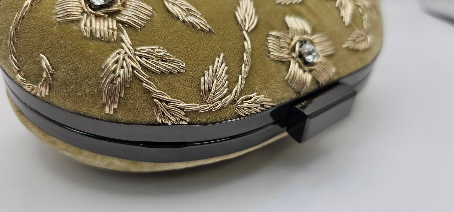 Gold Velvet Floral Embroidered Clutch Bag