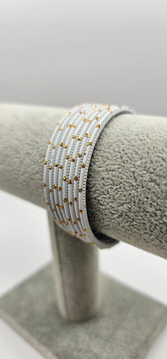 Light Blue & Gold Dot Metal Bangles
